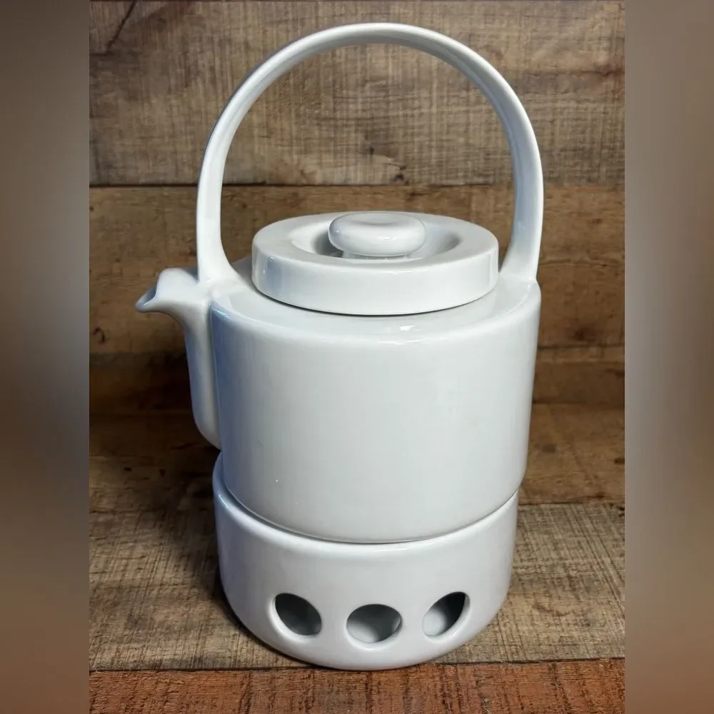 Cordon Bleu Crate& Barrel White Ceramic Teapot & Warmer Koen De Winter 1984